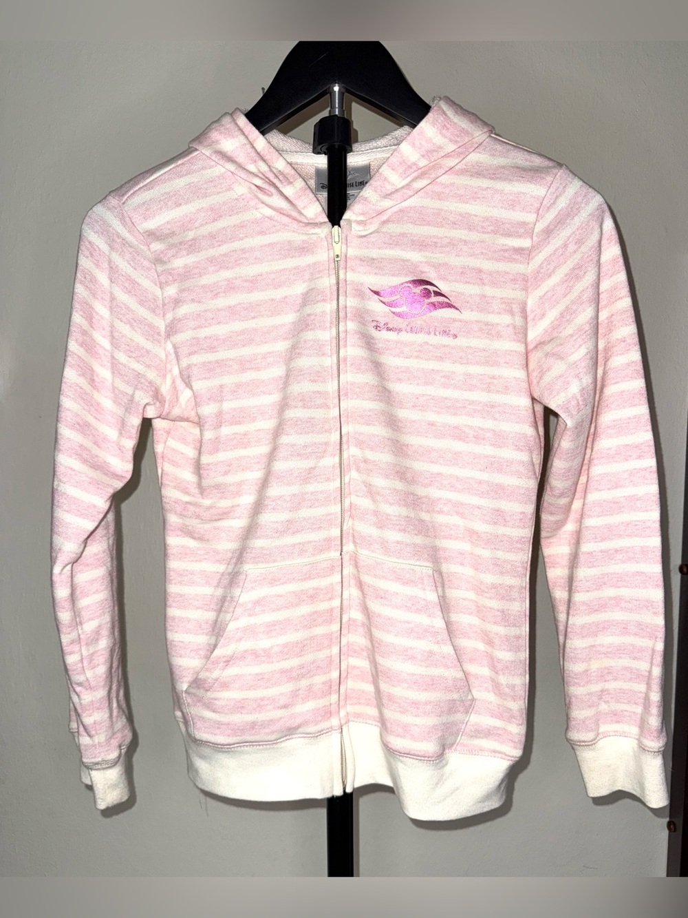 Disney Cruise Line Pink Striped Zip Up Hoodie Girls Size L, EUC
